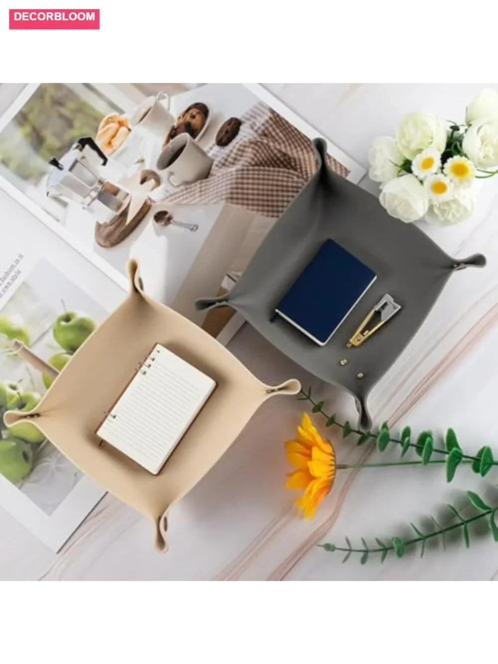PU Leather Valet Tray Set of 12 Foldable Jewelry and Key Organizer